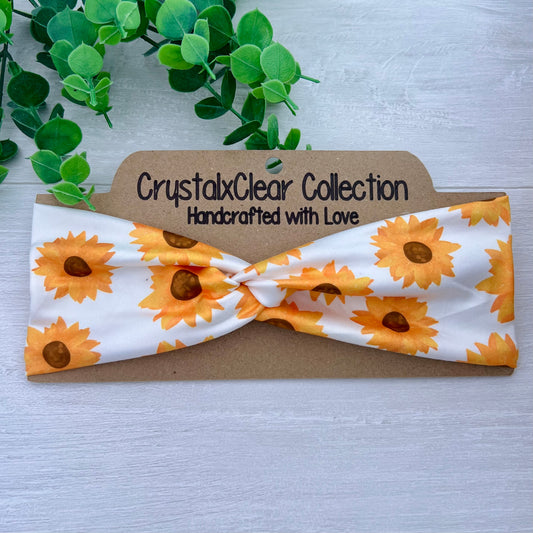 White Sunflower Twist Knot Headband