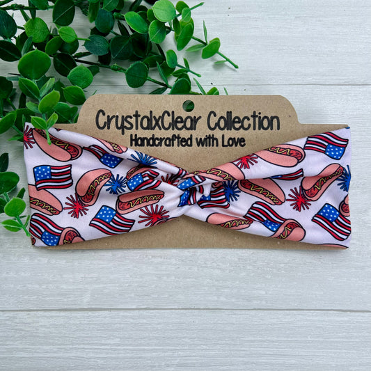 Patriotic Hot Dogs Soft Stretch Twist Knot Headband | CrystalxClear Collection