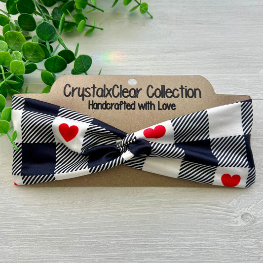 Plaid Hearts Twist Knot Headband