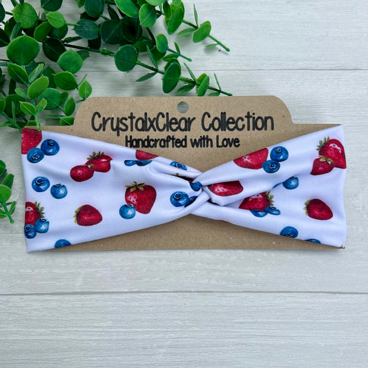 Strawberry Blueberry Soft Stretch Twist Knot Headband | CrystalxClear Collection