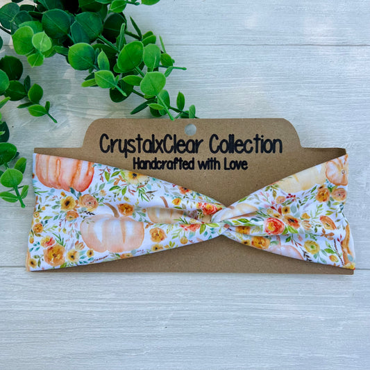 Pumpkin Fall Floral Twist Knot Headband