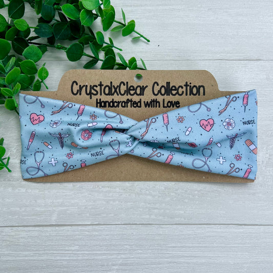 Blue Nurse Soft Stretch Twist Knot Headband | CrystalxClear Collection