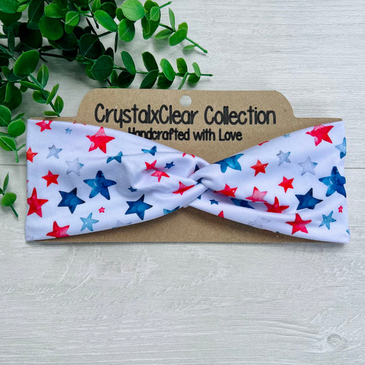 Patriotic Stars Soft Stretch Twist Knot Headband | CrystalxClear Collection