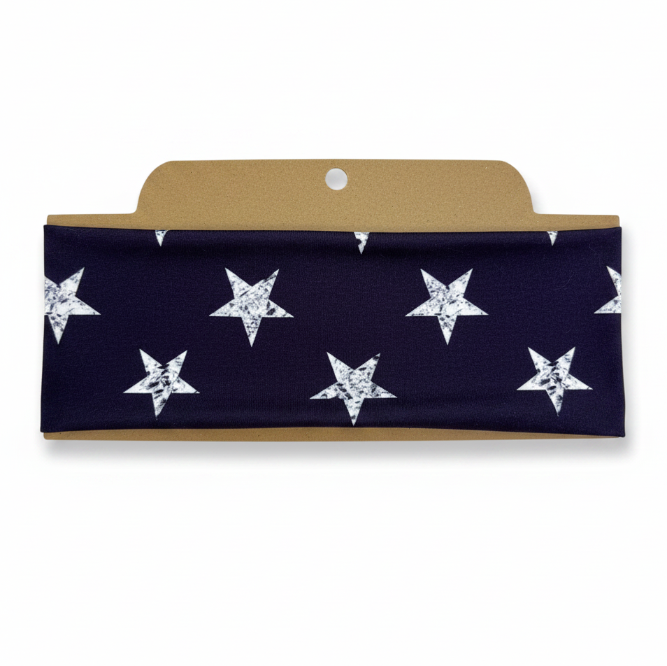 Blue White Stars Soft Stretch Twist Knot Headband | CrystalxClear Collection