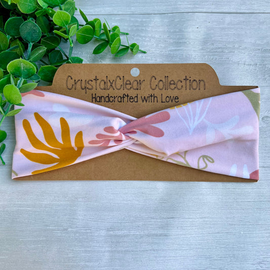 Pale Pink Leaves Twist Knot Headband