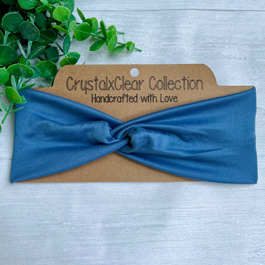 Solid Demin Blue Twist Knot Headband