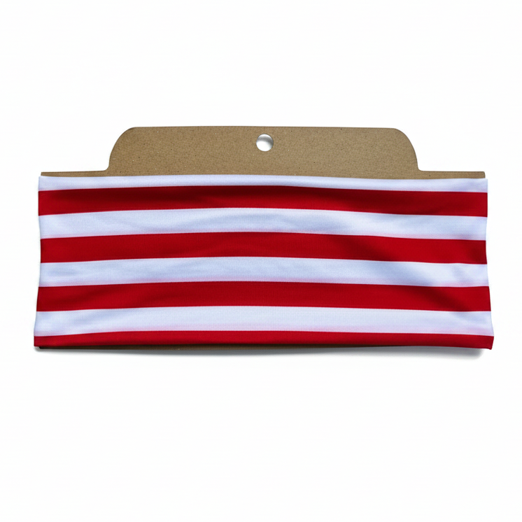 Red White Striped Soft Stretch Twist Knot Headband | CrystalxClear Collection