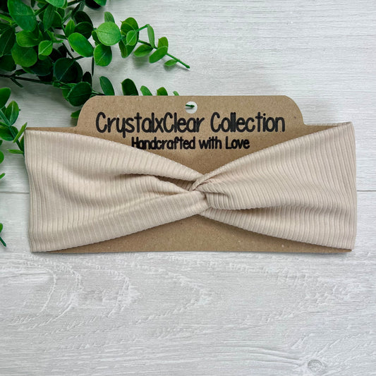 Ribbed Solid Taupe Soft Stretch Twist Knot Headband | CrystalxClear Collection