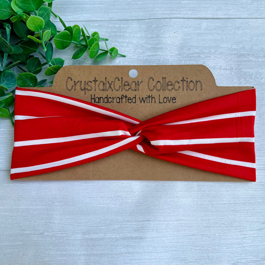 Red & White Striped Twist Knot Headband