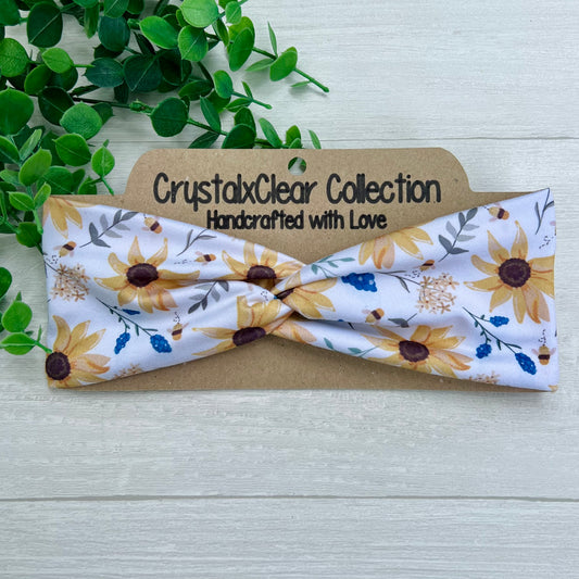 Summer Sunflower Soft Stretch Twist Knot Headband | CrystalxClear Collection