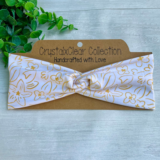White Floral Twist Knot Headband