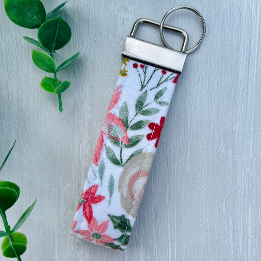 Watercolor Poinsettia - Fabric Keychain Handle