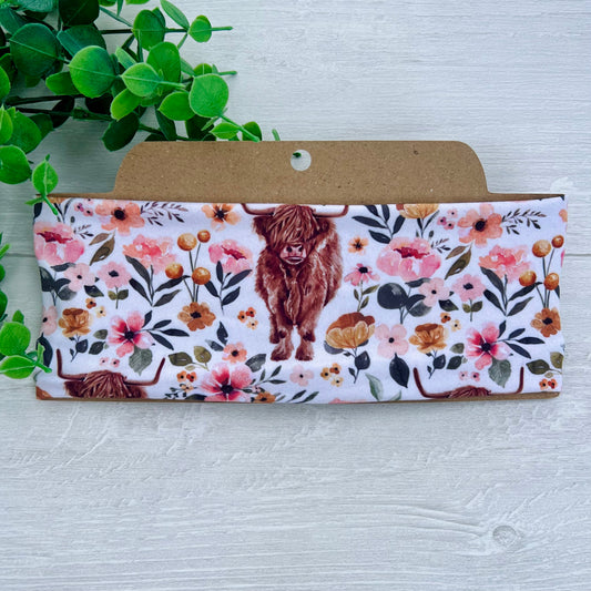 Floral Highland Cows Twist Knot Headband