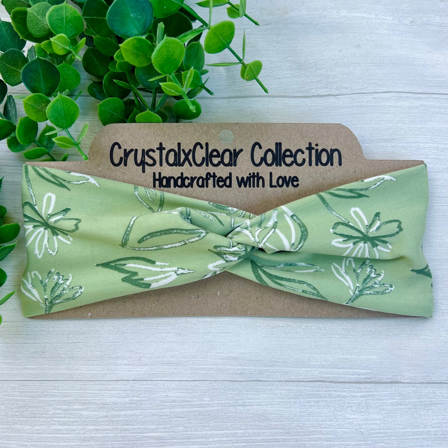 Light Green Floral Twist Knot Headband