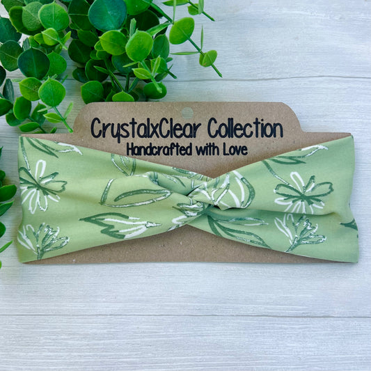 Light Green Floral Twist Knot Headband
