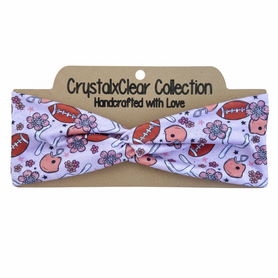 Floral Football Soft Stretch Twist Knot Headband | CrystalxClear Collection