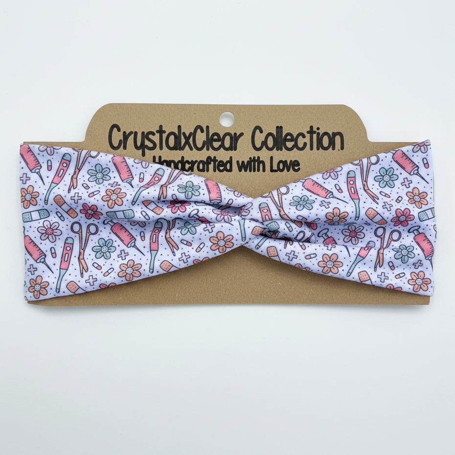 Floral Medical Soft Stretch Twist Knot Headband | CrystalxClear Collection