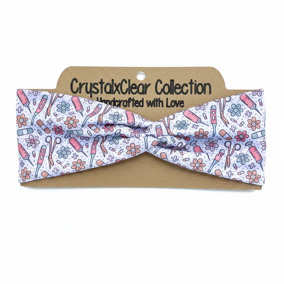 Floral Medical Soft Stretch Twist Knot Headband | CrystalxClear Collection