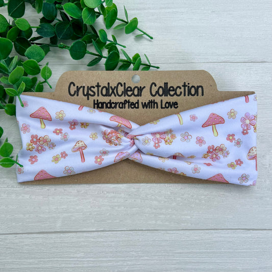Floral Mushroom Soft Stretch Twist Knot Headband | CrystalxClear Collection