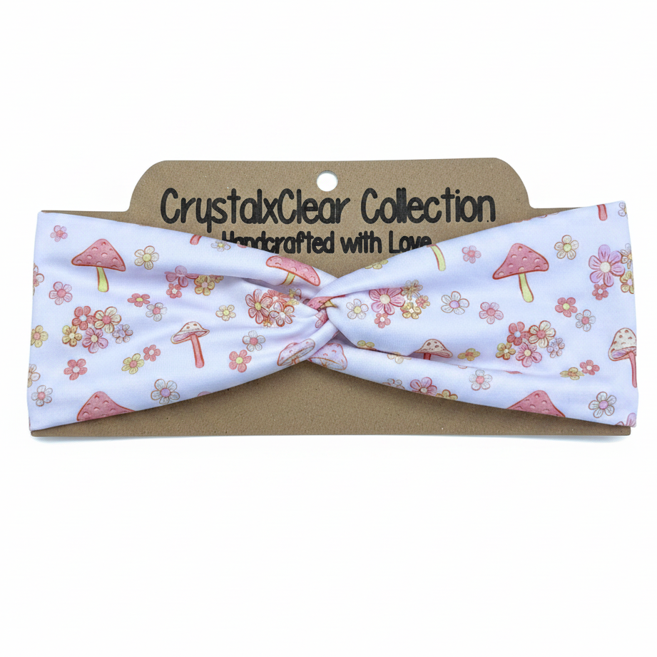 Floral Mushroom Soft Stretch Twist Knot Headband | CrystalxClear Collection