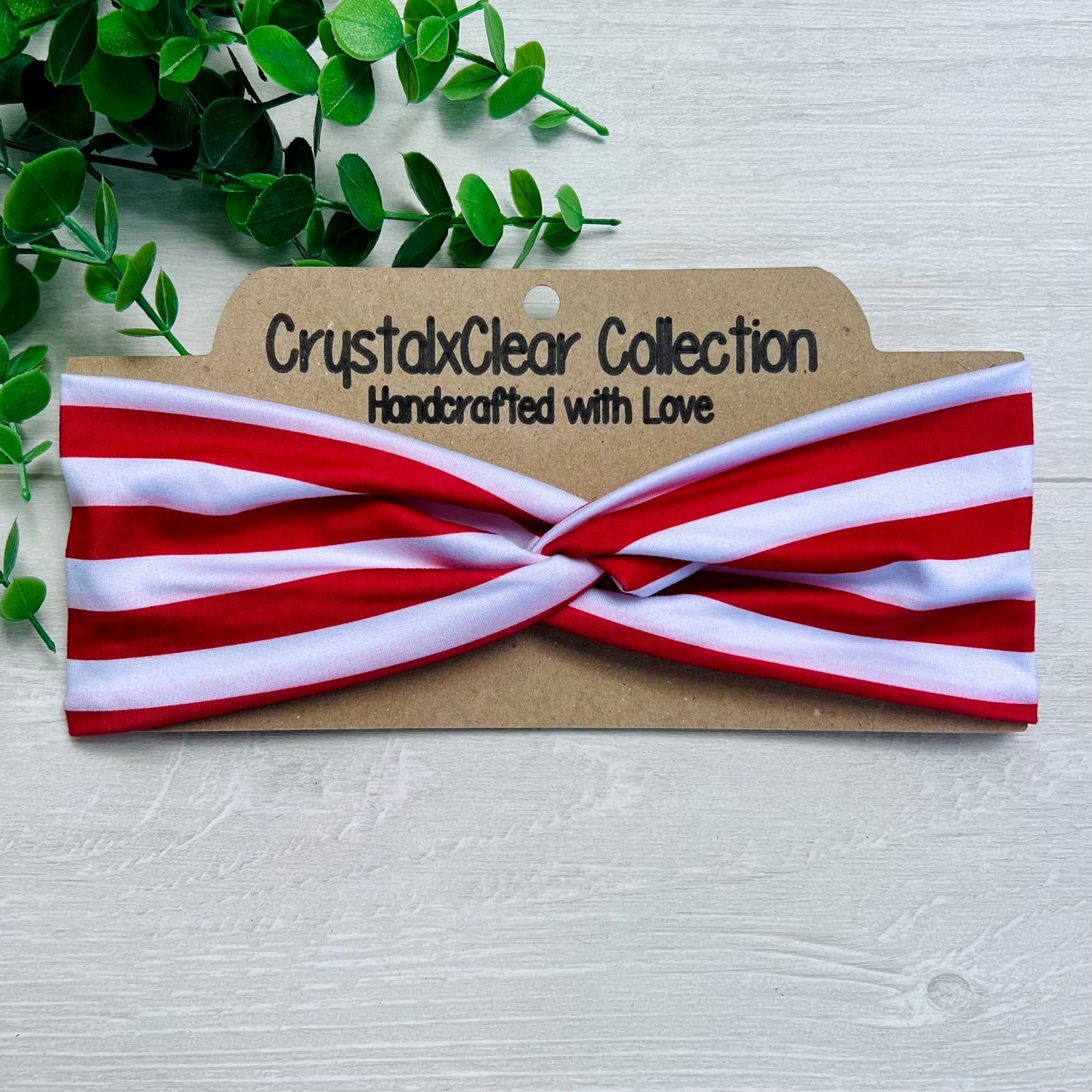 Red White Striped Soft Stretch Twist Knot Headband | CrystalxClear Collection