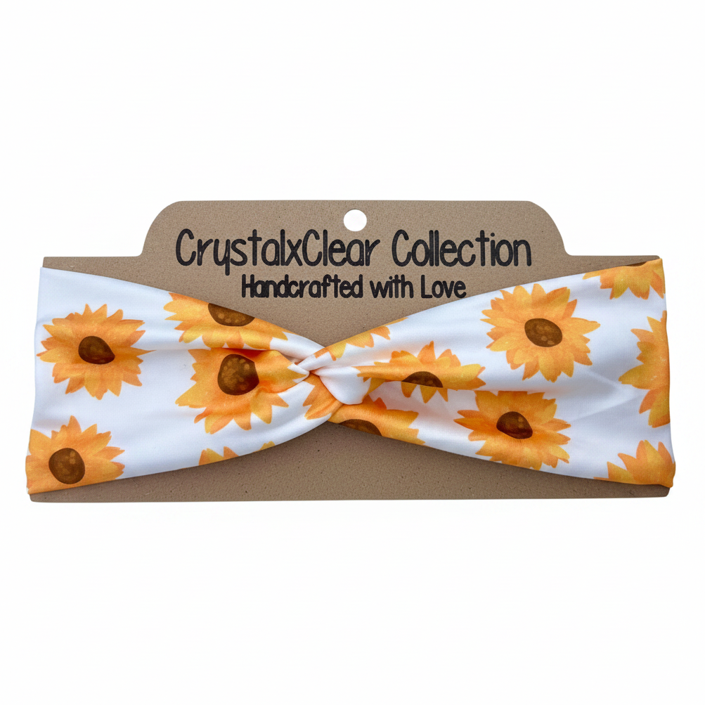 White Sunflower Soft Stretch Twist Knot Headband | CrystalxClear Collection