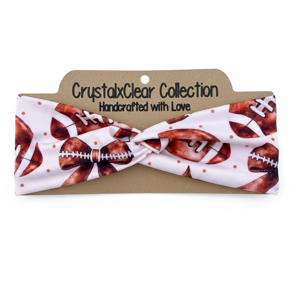Football Bows Soft Stretch Twist Knot Headband | CrystalxClear Collection