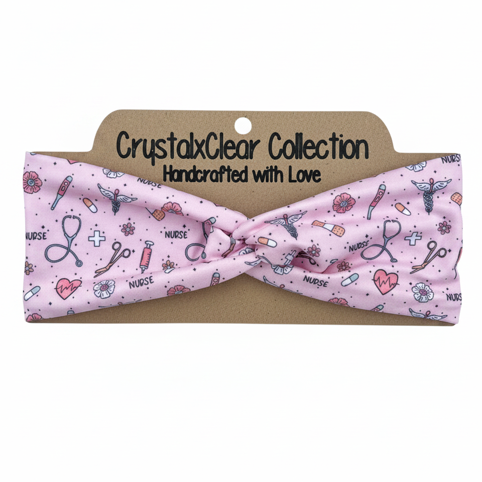 Floral Nurse Soft Stretch Twist Knot Headband | CrystalxClear Collection