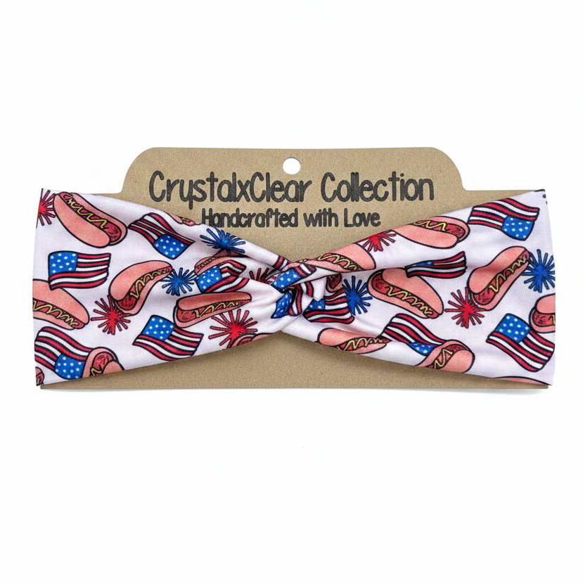 Patriotic Hot Dogs Soft Stretch Twist Knot Headband | CrystalxClear Collection