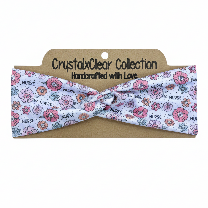 Floral Nurse Soft Stretch Twist Knot Headband | CrystalxClear Collection