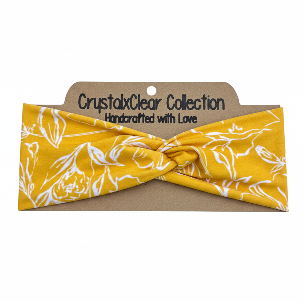 Mustard Floral II Soft Stretch Twist Knot Headband | CrystalxClear Collection