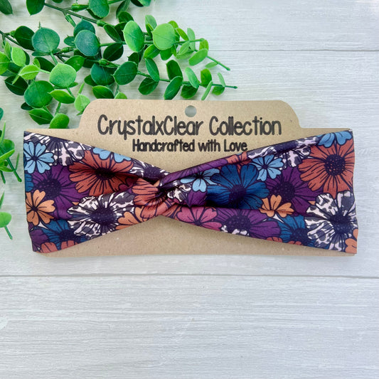 Dark Fall Floral Soft Stretch Twist Knot Headband | CrystalxClear Collection