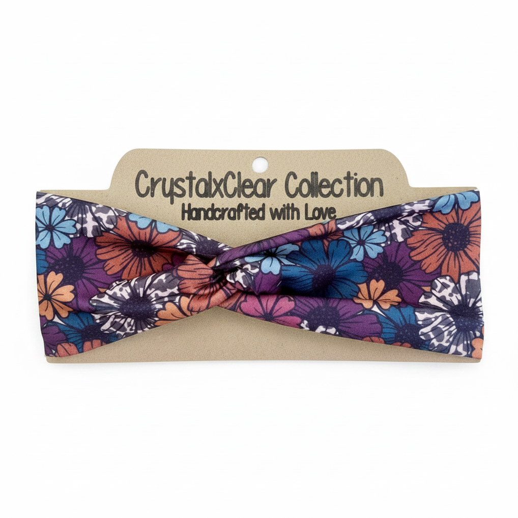 Dark Fall Floral Soft Stretch Twist Knot Headband | CrystalxClear Collection