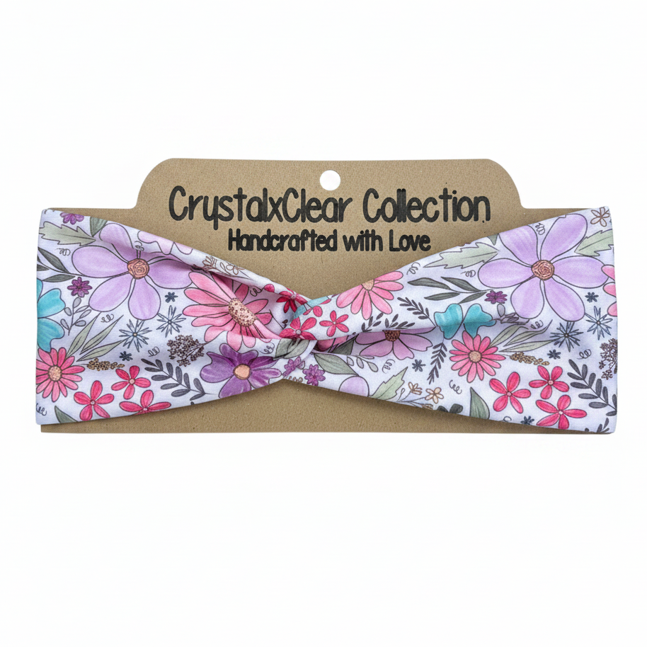 Spring Floral Soft Stretch Twist Knot Headband | CrystalxClear Collection