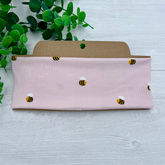 Ribbed Pink Bee Soft Stretch Twist Knot Headband | CrystalxClear Collection
