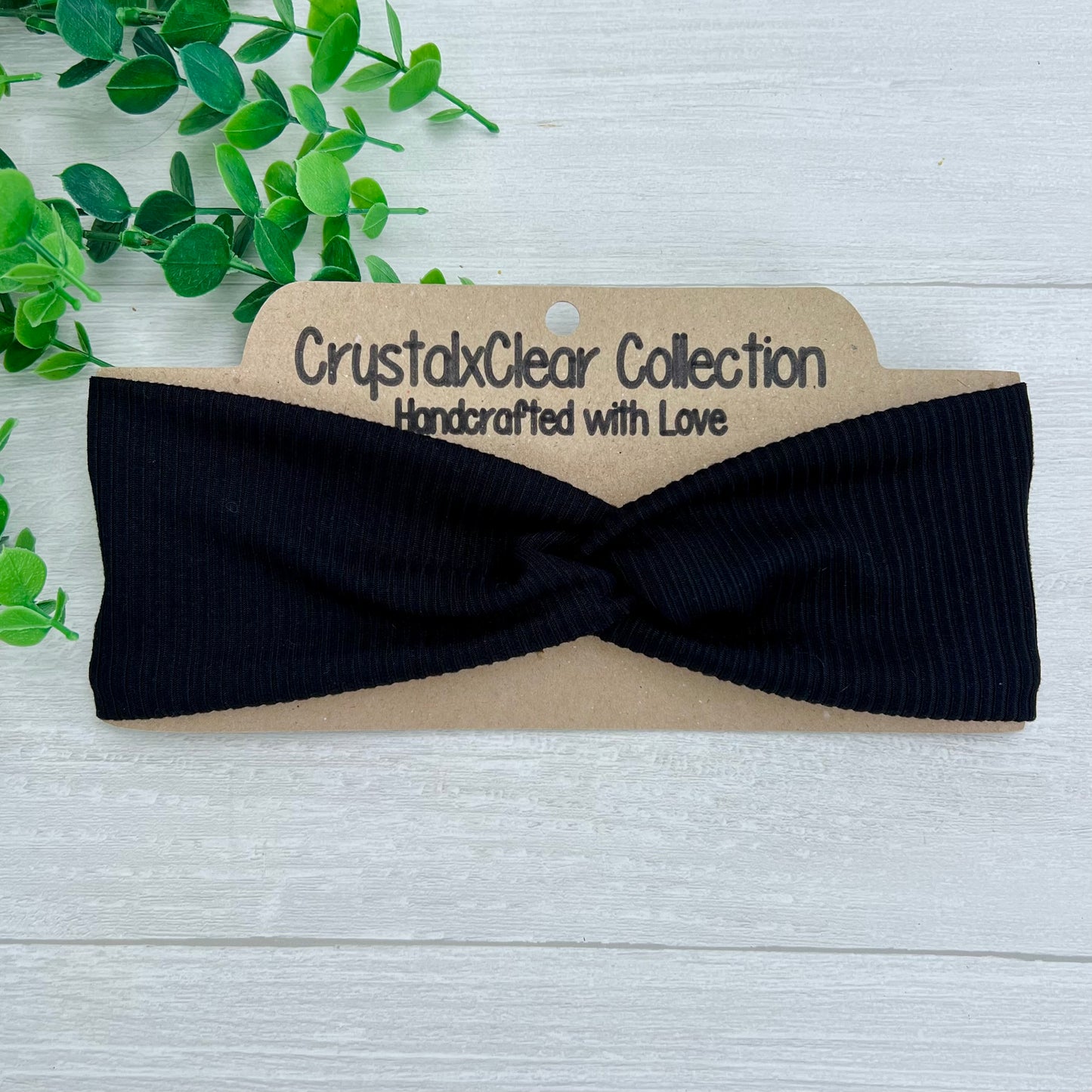 Ribbed Solid Black Soft Stretch Twist Knot Headband | CrystalxClear Collection