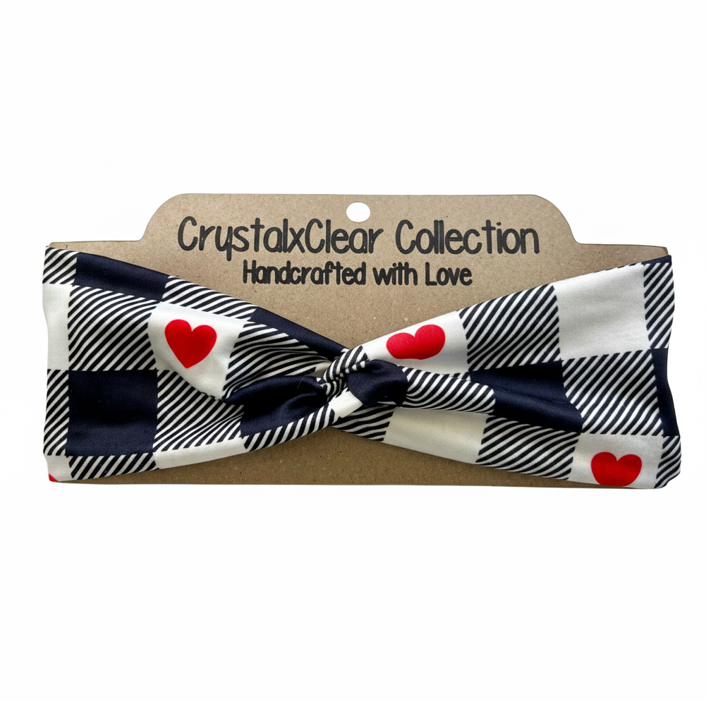Plaid Hearts Soft Stretch Twist Knot Headband | CrystalxClear Collection