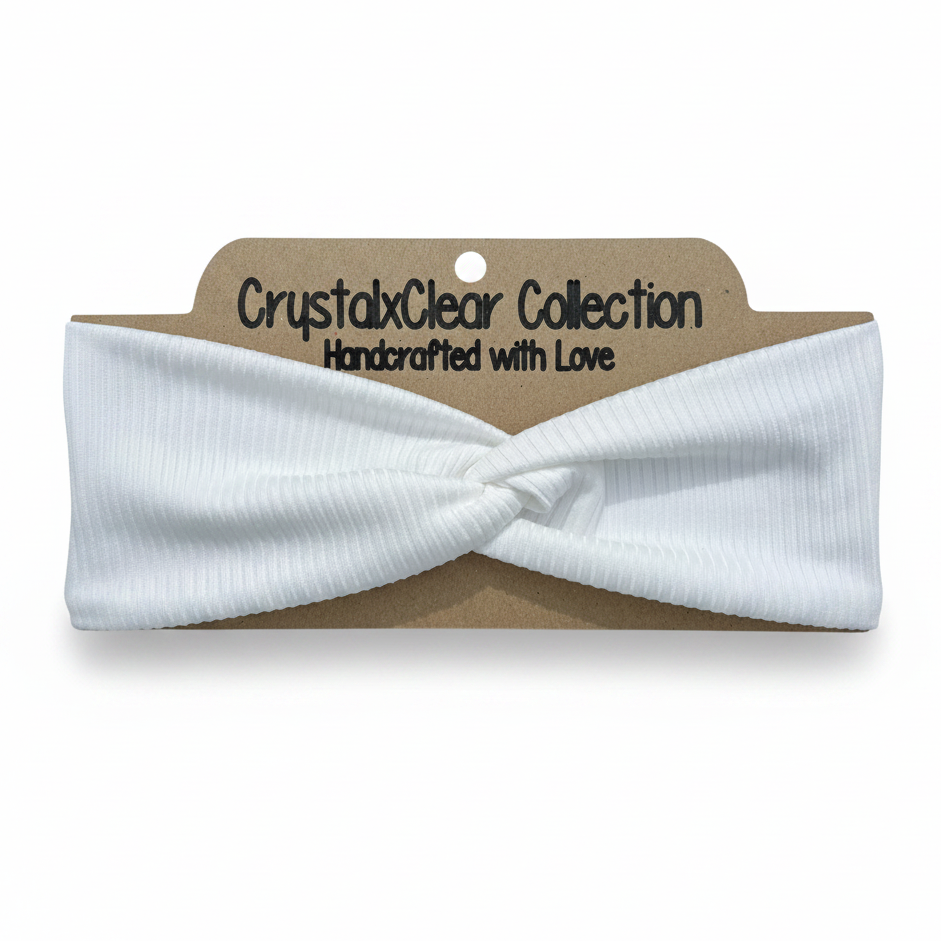 Ribbed Solid White Soft Stretch Twist Knot Headband | CrystalxClear Collection