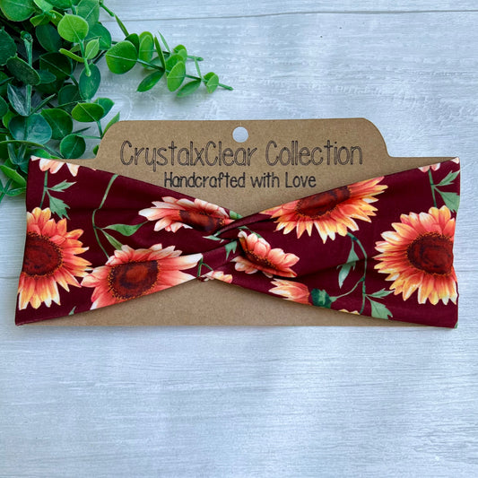 Maroon Sunflower Headband