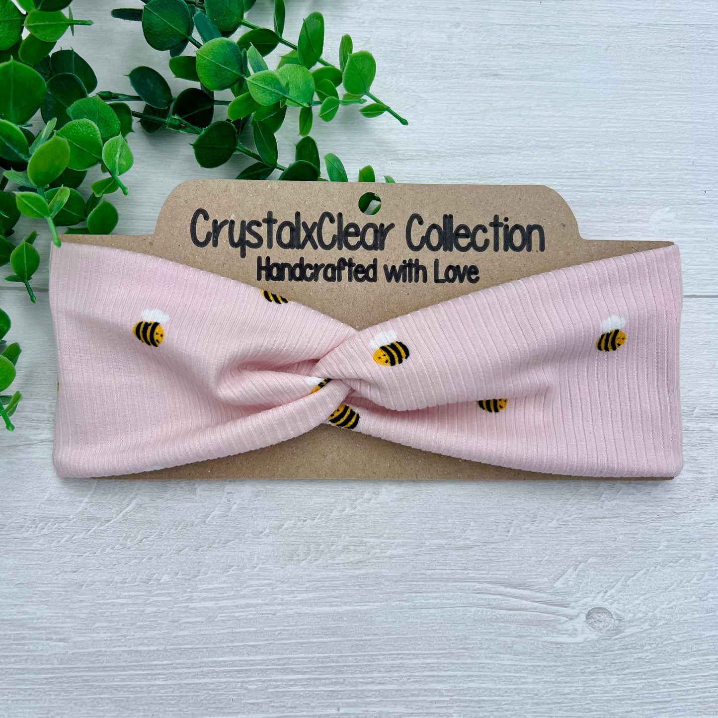 Ribbed Pink Bee Soft Stretch Twist Knot Headband | CrystalxClear Collection
