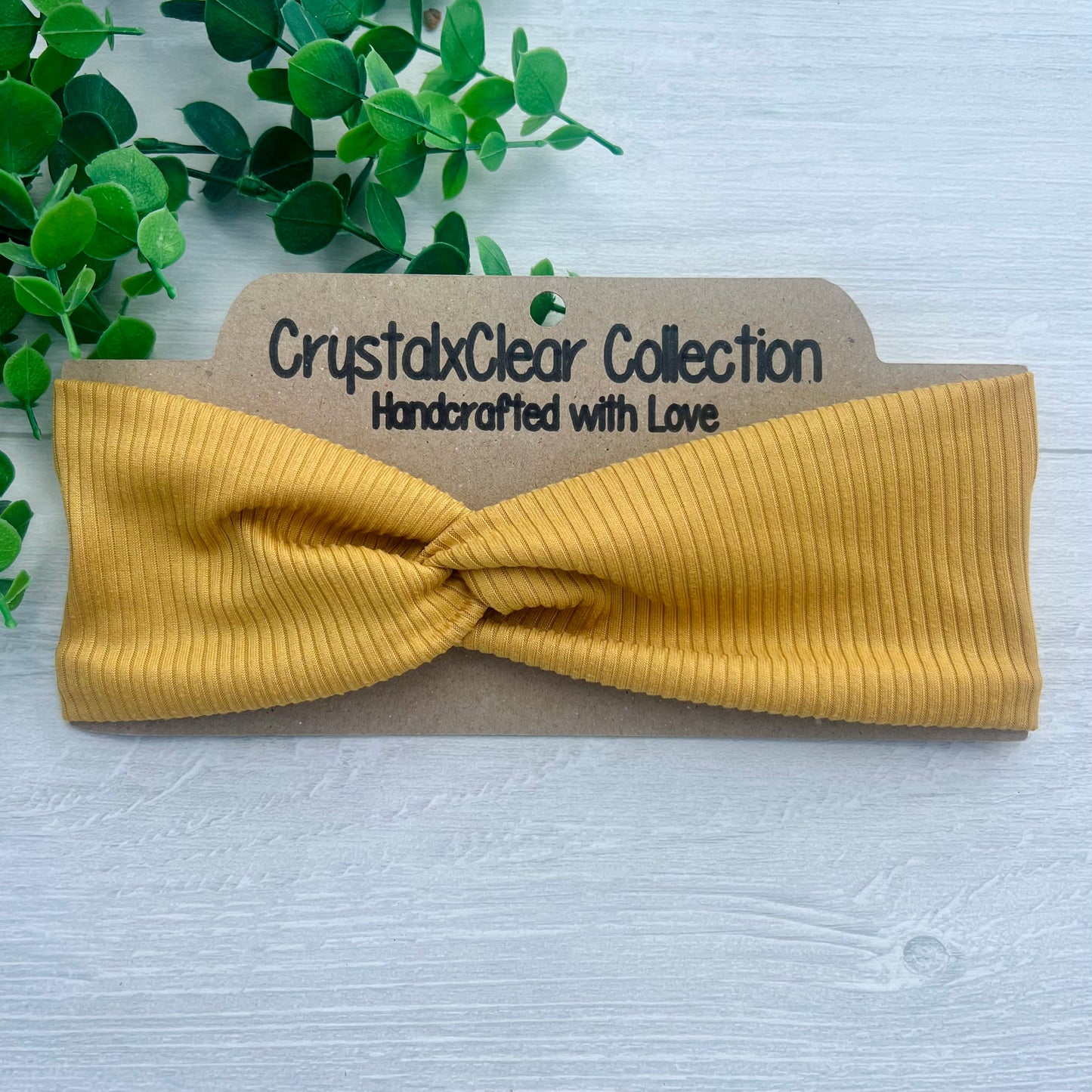 Ribbed Solid Mustard Soft Stretch Twist Knot Headband | CrystalxClear Collection