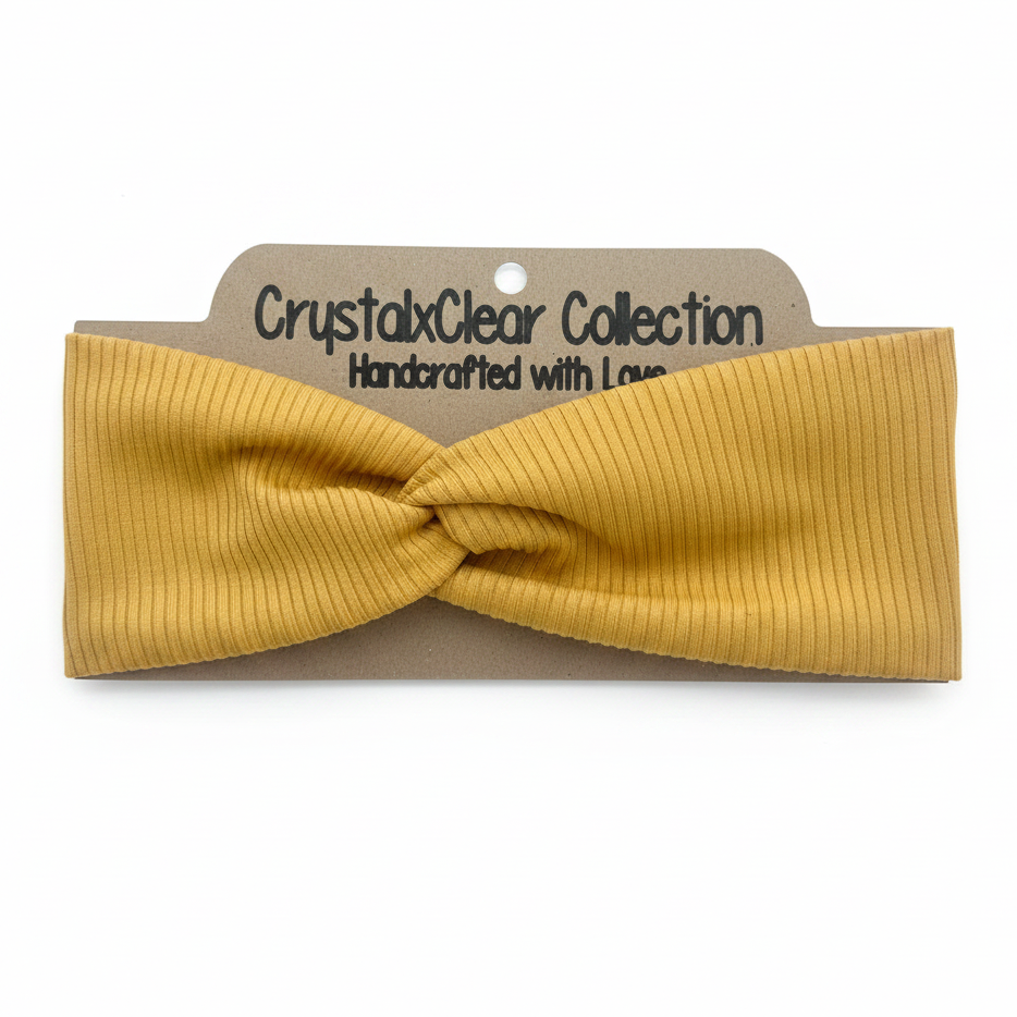 Ribbed Solid Mustard Soft Stretch Twist Knot Headband | CrystalxClear Collection