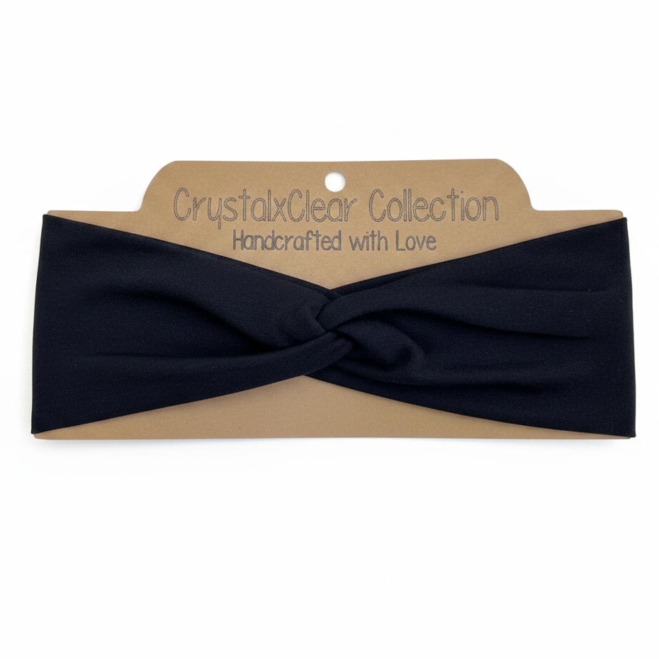 Solid Black Soft Stretch Twist Knot Headband | CrystalxClear Collection