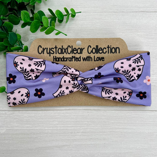 Floral Ghosts Soft Stretch Twist Knot Headband | CrystalxClear Collection