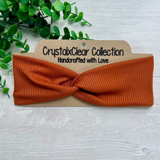 Ribbed Solid Gingerbread Soft Stretch Twist Knot Headband | CrystalxClear Collection