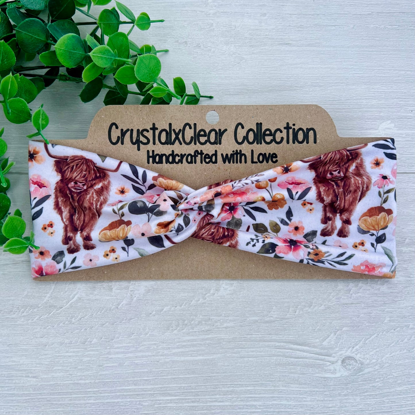 Floral Highland Cows Twist Knot Headband