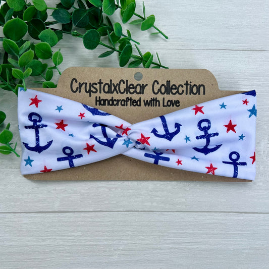 Patriotic Anchor Soft Stretch Twist Knot Headband | CrystalxClear Collection