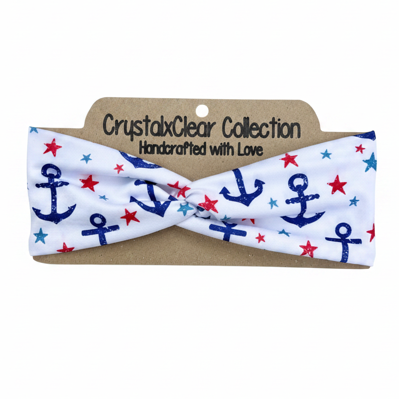Patriotic Anchor Soft Stretch Twist Knot Headband | CrystalxClear Collection