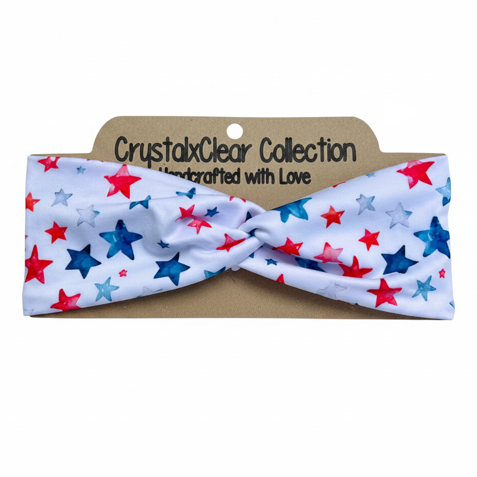 Patriotic Stars Soft Stretch Twist Knot Headband | CrystalxClear Collection