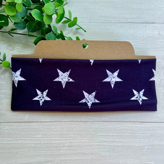 Blue White Stars Soft Stretch Twist Knot Headband | CrystalxClear Collection